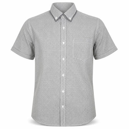 Front view of Thomas Nash Men’s Grey Geometric Short Sleeve Button-Up Shirt S
