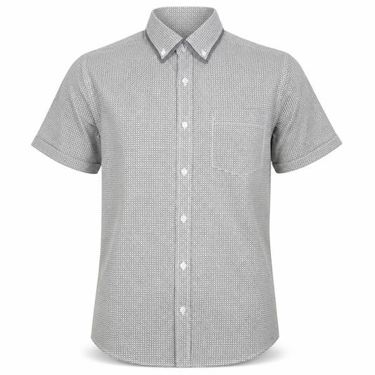 Front view of Thomas Nash Men’s Grey Geometric Short Sleeve Button-Up Shirt S