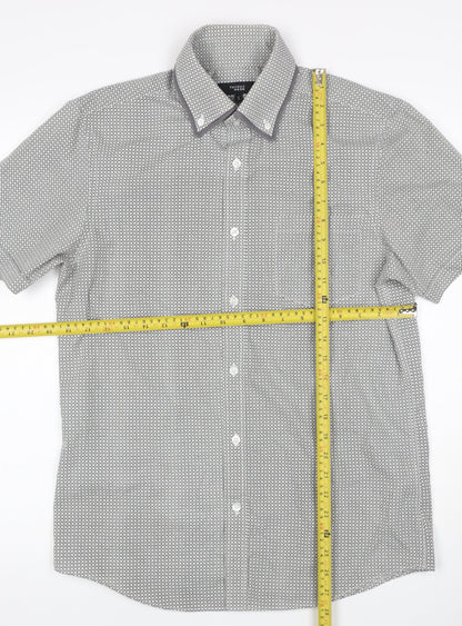 Thomas Nash Men’s Grey Geometric Short Sleeve Button-Up Shirt S