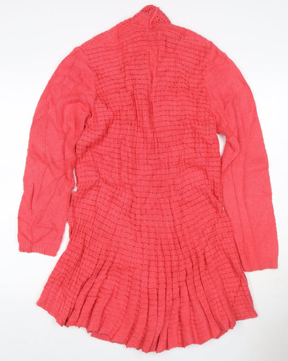 Angora Women’s Pink L Open Knit Cowl Neck Cardigan Long Sleeve