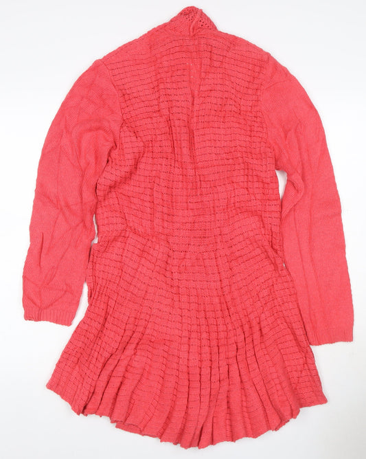 Angora Women’s Pink L Open Knit Cowl Neck Cardigan Long Sleeve