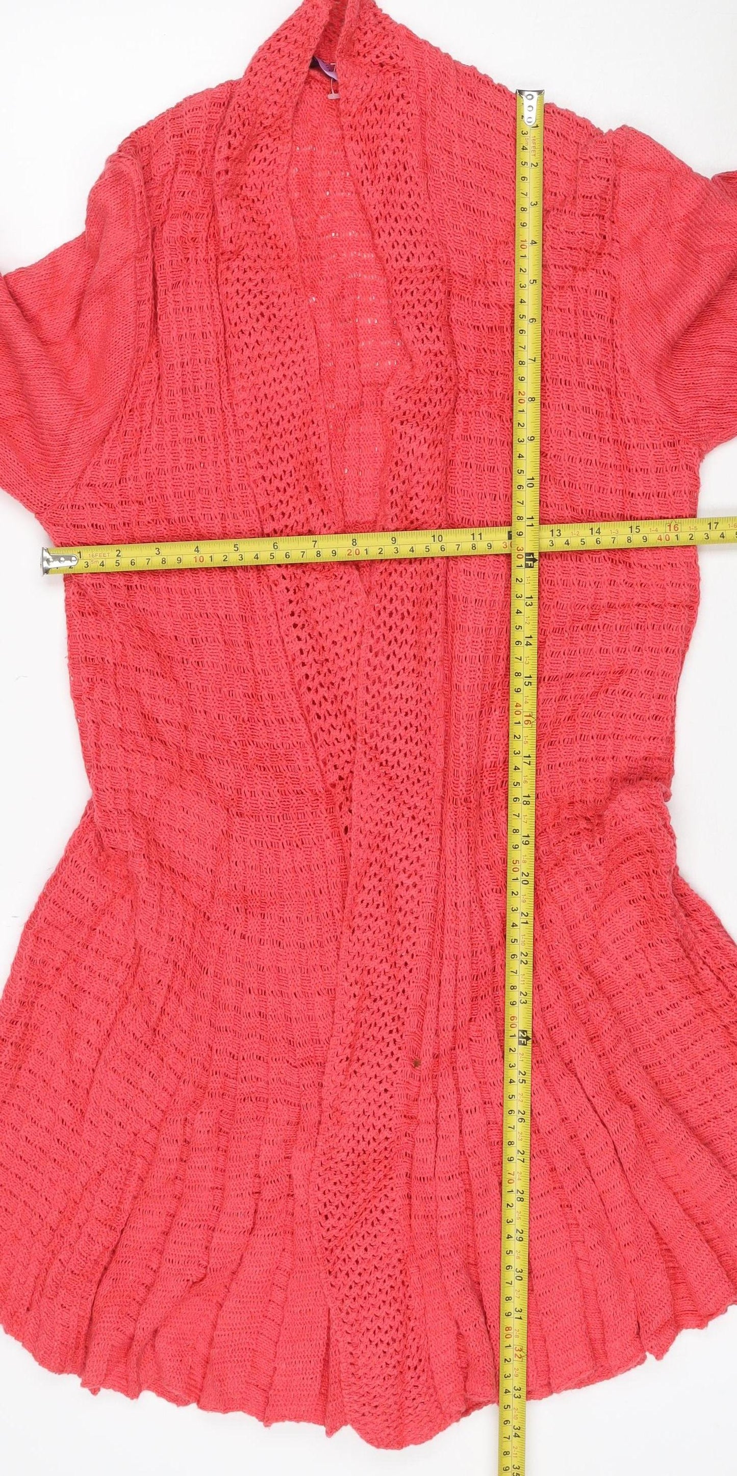 Angora Women’s Pink L Open Knit Cowl Neck Cardigan Long Sleeve