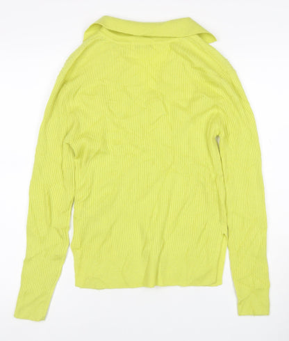 Autograph Women Yellow XS 100% Cashmere Ribbed Collared V-Neck Jumper