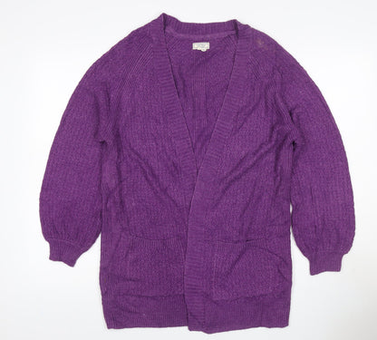 Fat Face Women Purple UK 14 Open Knit V-Neck Pocket Cardigan