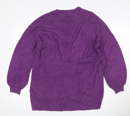 Fat Face Women Purple UK 14 Open Knit V-Neck Pocket Cardigan