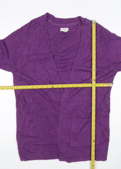 Fat Face Women Purple UK 14 Open Knit V-Neck Pocket Cardigan