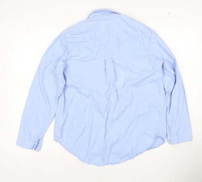 Topshop Women Blue UK 14 Cotton Collared Long Sleeve Button-Up Shirt