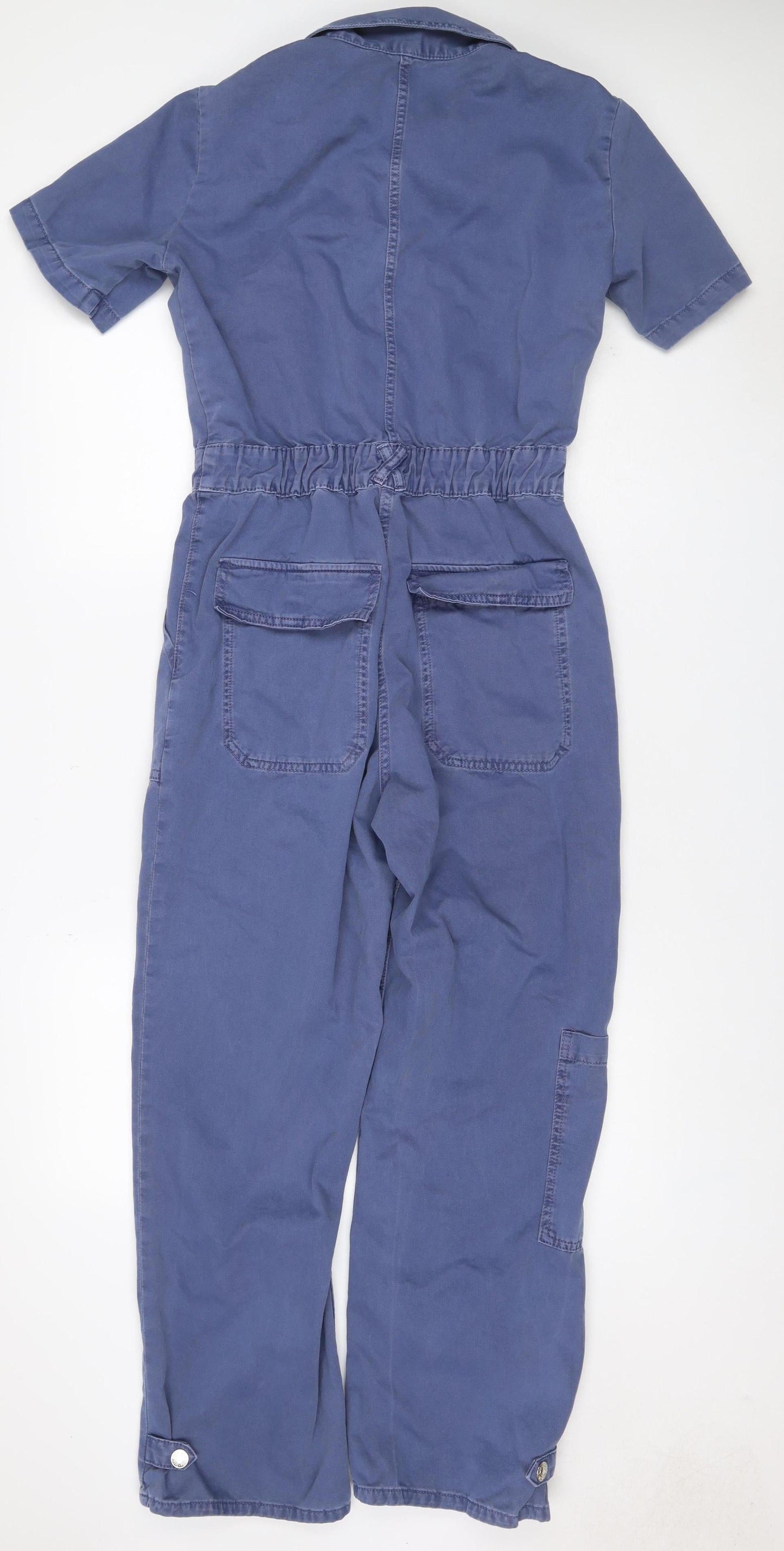 Zara Women’s Blue Cotton Utility Jumpsuit Size M Collared Long Sleeve