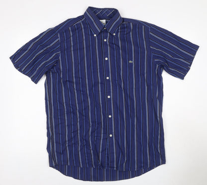 Lacoste Men’s Blue Striped Button Down Short Sleeve Shirt Size 42