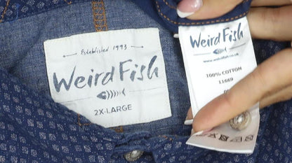 Weird Fish Men’s Blue XL Geometric Cotton Short Sleeve Button-Up Shirt