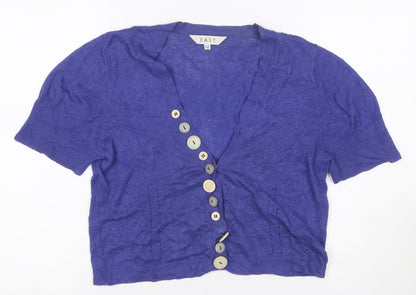 East Women’s Purple Linen Cotton Short Sleeve V-Neck Cardigan Size 12