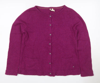 White Stuff Women Purple UK 16 Wool Alpaca Button Cardigan Pockets