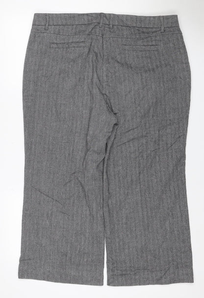 Per Una Women’s Grey Herringbone Trousers UK 18 Straight Linen Blend