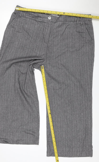 Per Una Women’s Grey Herringbone Trousers UK 18 Straight Linen Blend