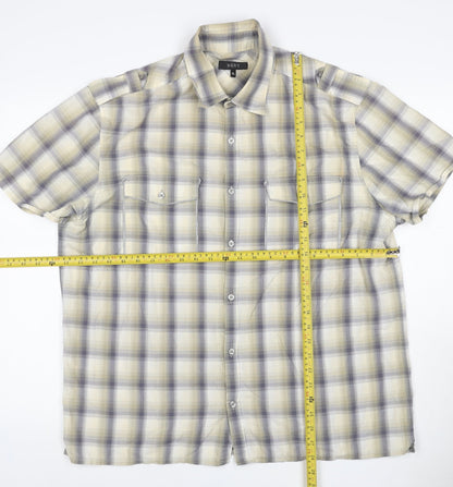 Next Men’s Beige Grey Check Cotton Short Sleeve Shirt XL
