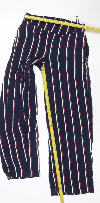 Next Women’s Blue Striped Wide Leg Drawstring Trousers UK 8 Petite