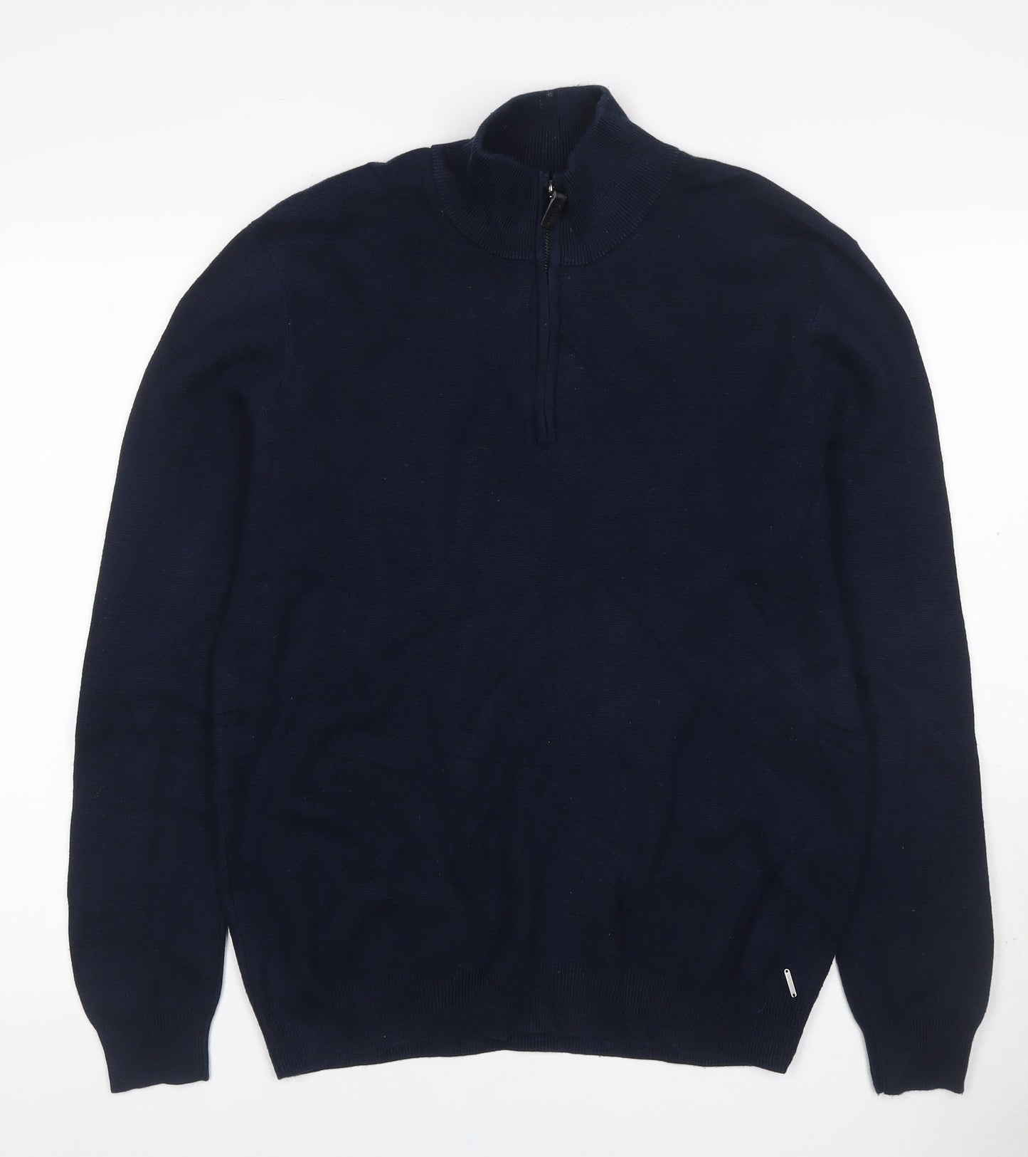 Superdry Men Blue L 1/4 Zip High Neck Knit Jumper
