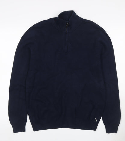 Superdry Men Blue L 1/4 Zip High Neck Knit Jumper