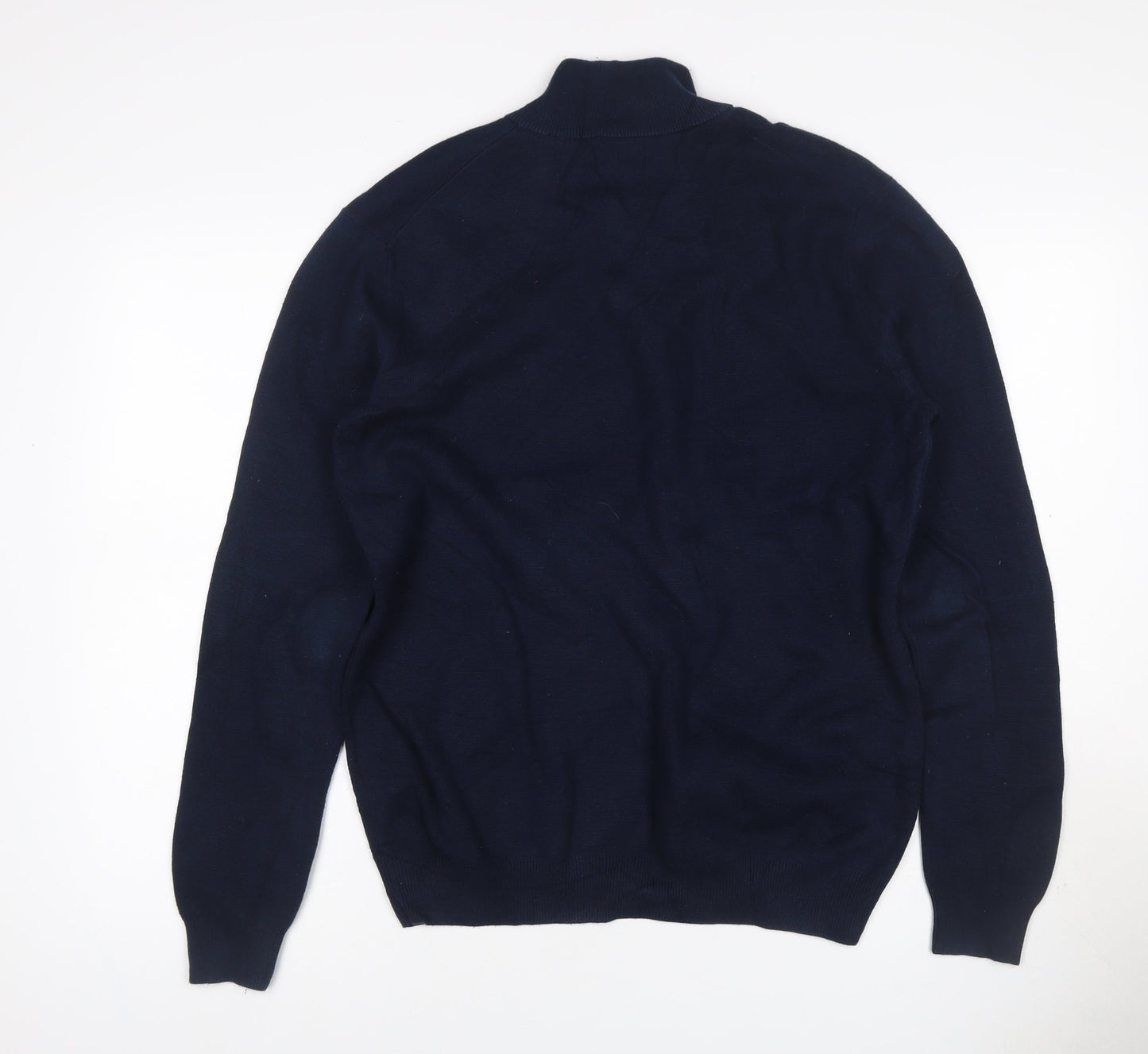 Superdry Men Blue L 1/4 Zip High Neck Knit Jumper