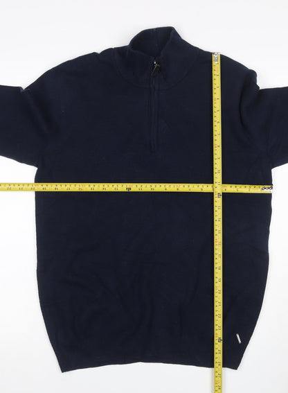 Superdry Men Blue L 1/4 Zip High Neck Knit Jumper