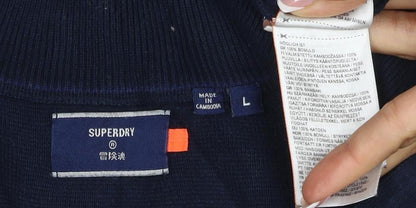 Superdry Men Blue L 1/4 Zip High Neck Knit Jumper