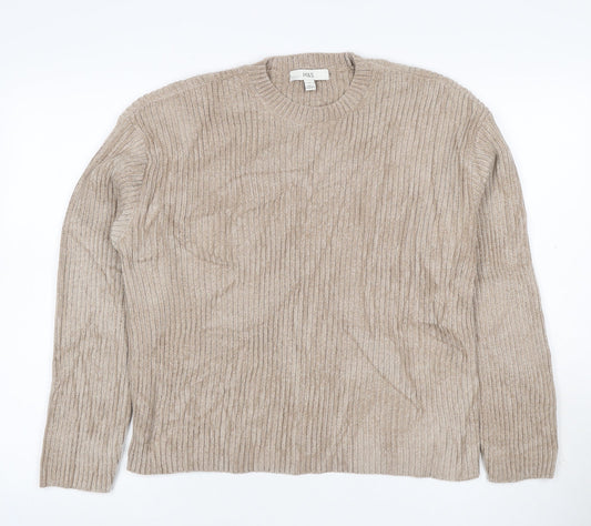 Marks and Spencer Women’s Beige M Ribbed Knit Crew Neck Jumper