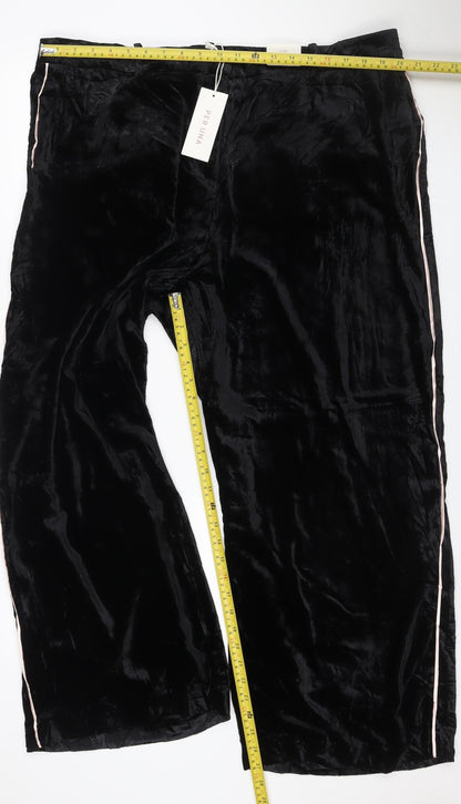 M&S Per Una Women’s Black Velvet Wide-Leg Trousers UK 22 Short