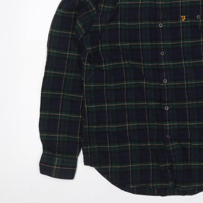 Farah Men Blue Green M Button-Down Plaid Flannel Long Sleeve Shirt
