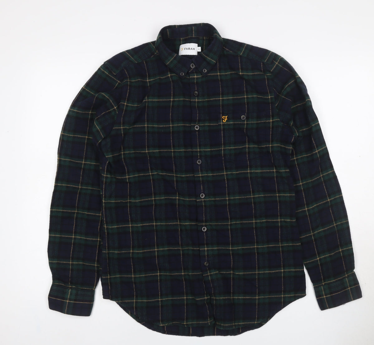 Farah Men Blue Green M Button-Down Plaid Flannel Long Sleeve Shirt