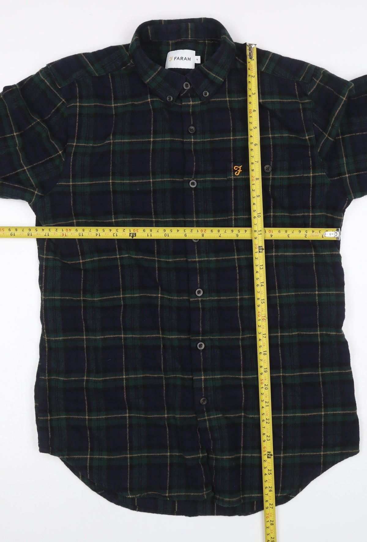 Farah Men Blue Green M Button-Down Plaid Flannel Long Sleeve Shirt