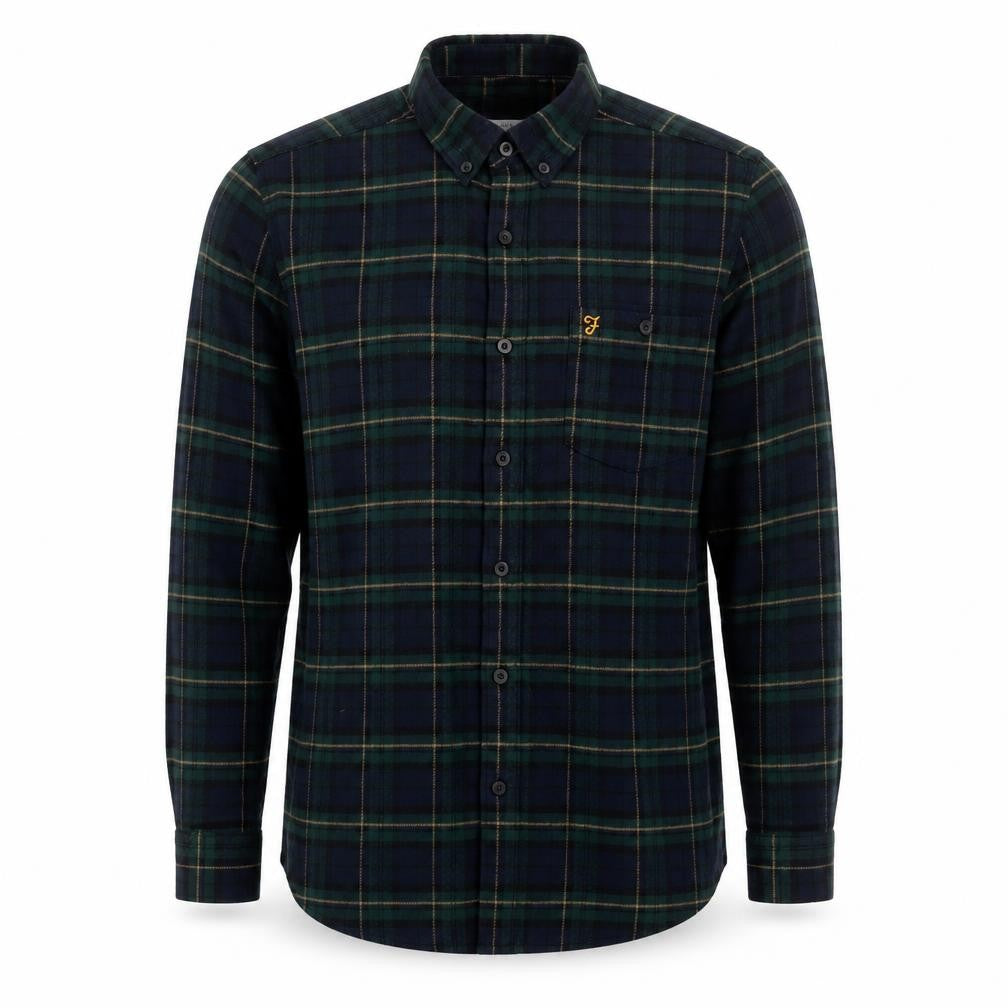 Farah Men Blue Green M Button-Down Plaid Flannel Long Sleeve Shirt
