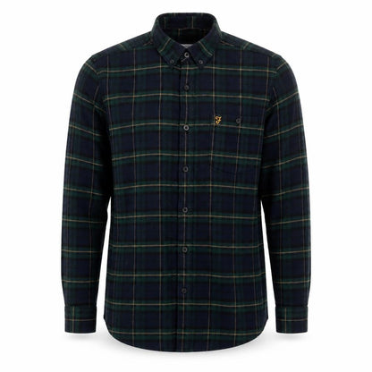 Farah Men Blue Green M Button-Down Plaid Flannel Long Sleeve Shirt