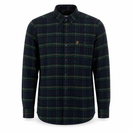 Front view of Farah Men Blue Green M Button-Down Plaid Flannel Long Sleeve Shirt