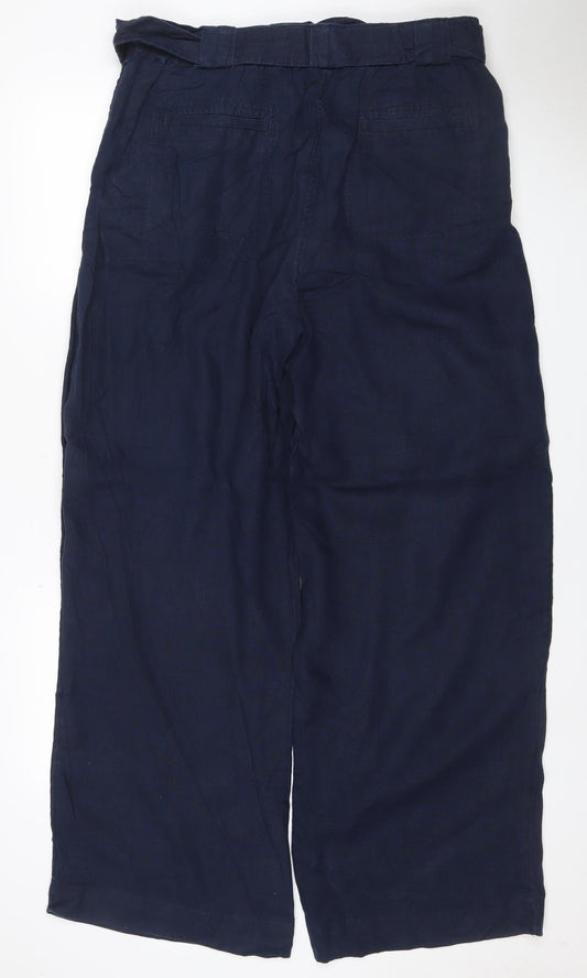 M&S Women’s Blue Linen Wide-Leg Trousers Size 16 Long Pockets