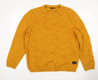 Finisterre Men's Yellow XL Wool Blend Crew Neck Pullover Jumper Logo