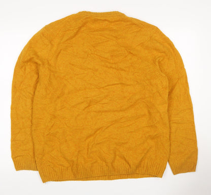 Finisterre Men's Yellow XL Wool Blend Crew Neck Pullover Jumper Logo
