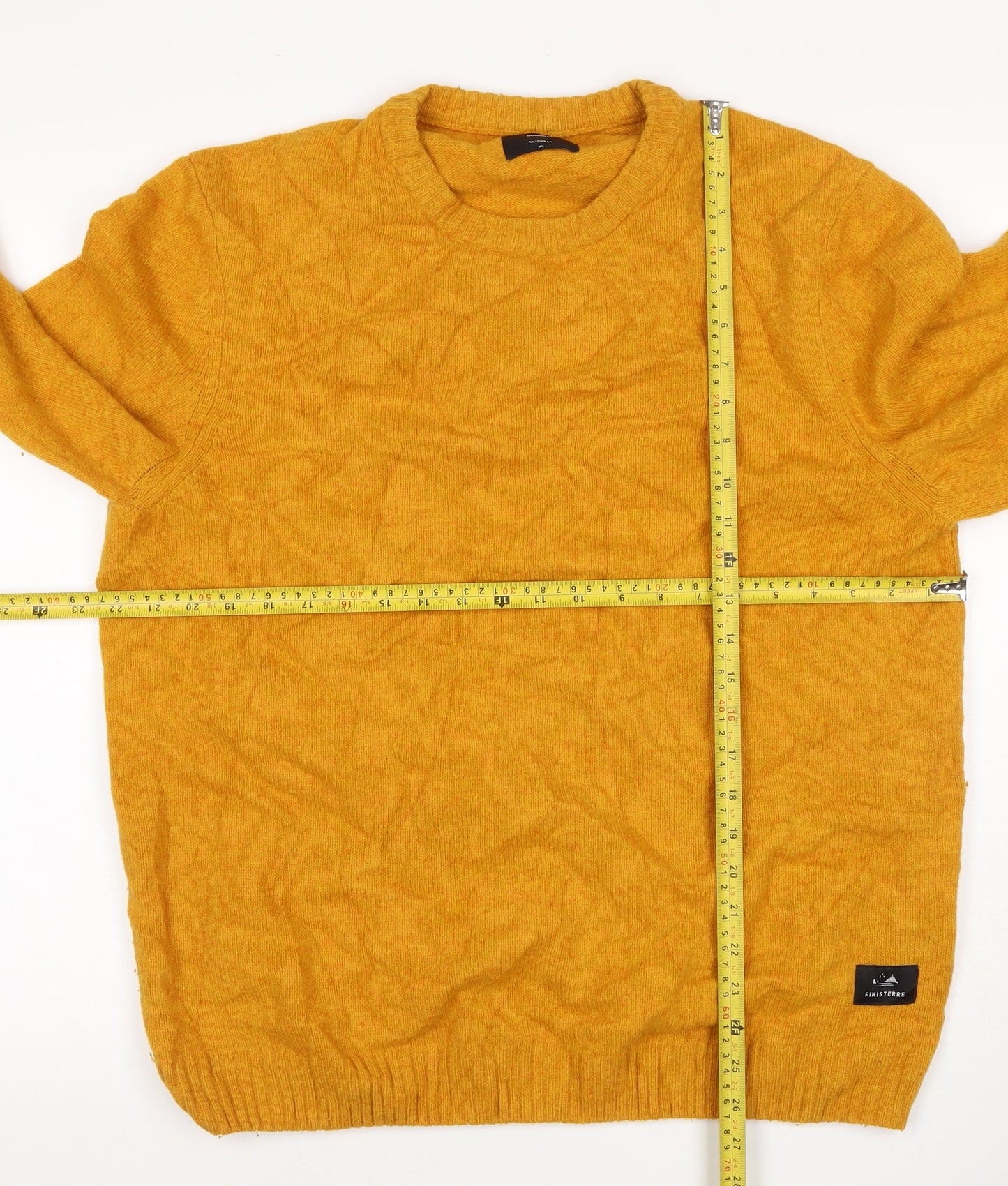 Finisterre Men's Yellow XL Wool Blend Crew Neck Pullover Jumper Logo