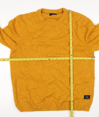 Finisterre Men's Yellow XL Wool Blend Crew Neck Pullover Jumper Logo