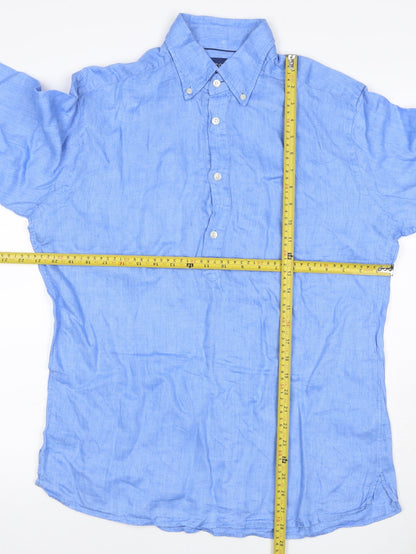 Eton Men’s Blue Linen Button-Down Long Sleeve Shirt