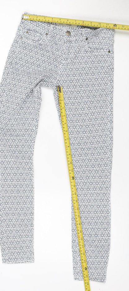 Topshop Women White Geometric Leigh Skinny Jeggings UK 6 Petite