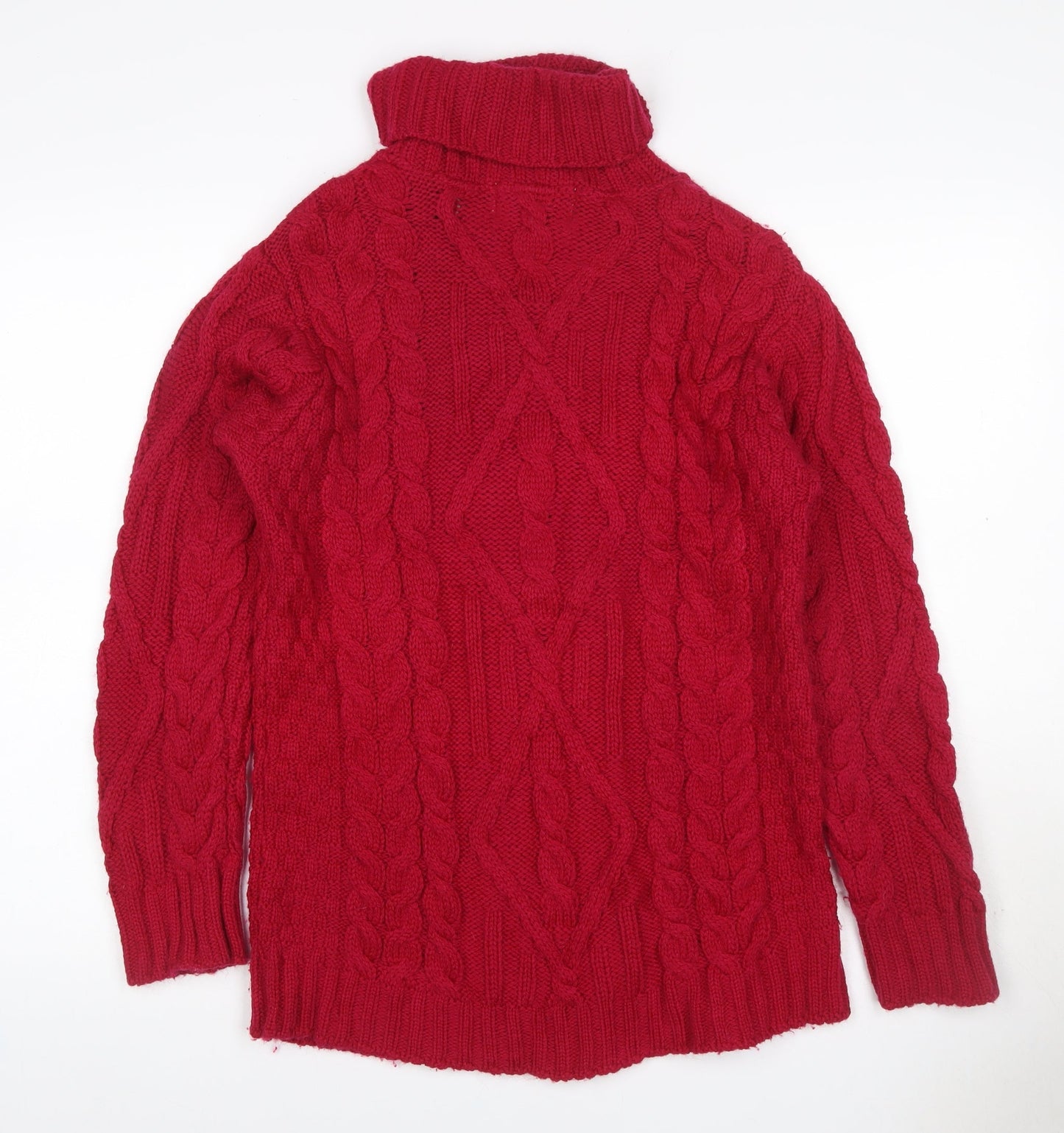 Coppercrafts Ireland Women Red L Merino Wool Cable Knit Roll Neck Jumper