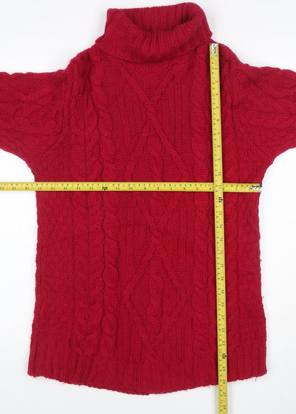 Coppercrafts Ireland Women Red L Merino Wool Cable Knit Roll Neck Jumper