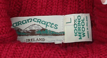 Coppercrafts Ireland Women Red L Merino Wool Cable Knit Roll Neck Jumper
