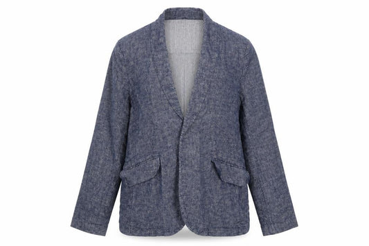 M&S Women’s Blue Linen Cotton Blend Open Front Blazer UK 18