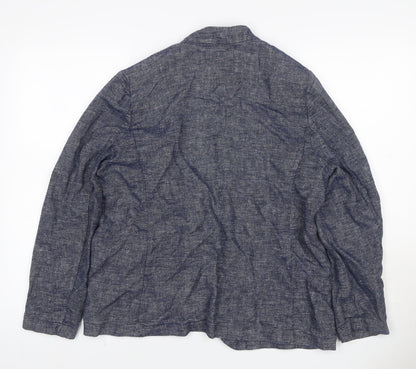 M&S Women’s Blue Linen Cotton Blend Open Front Blazer UK 18