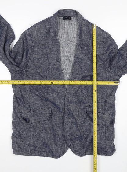 M&S Women’s Blue Linen Cotton Blend Open Front Blazer UK 18