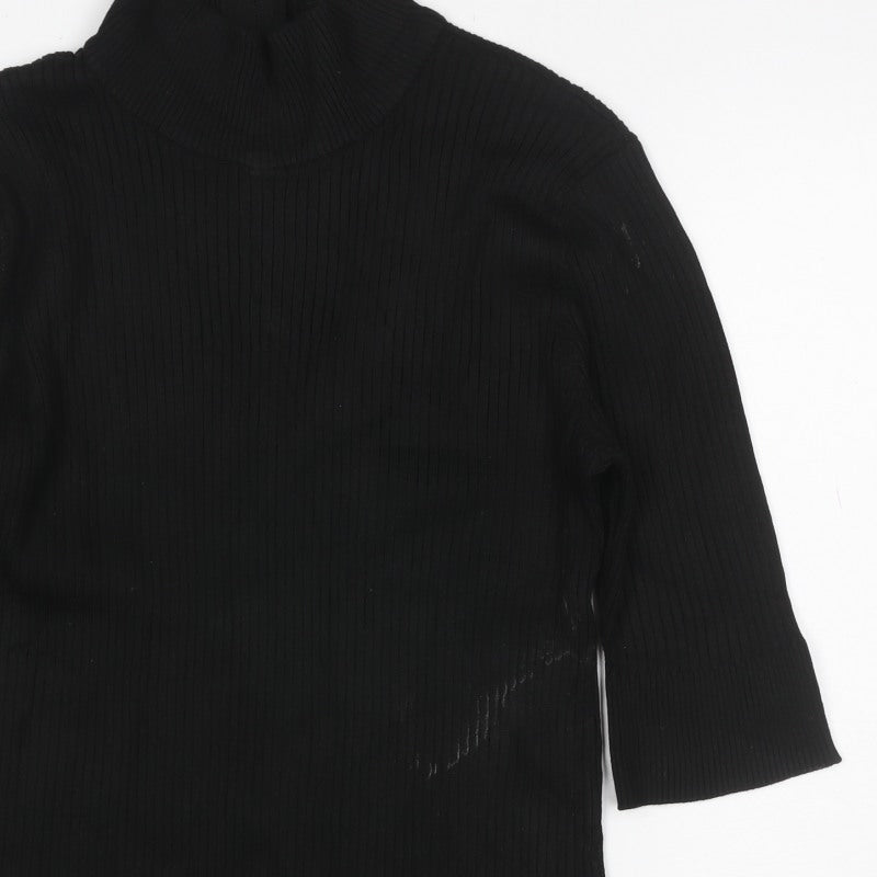 DKNY Women’s Black UK 12 Ribbed Zip Neck Long Sleeve Tunic Top