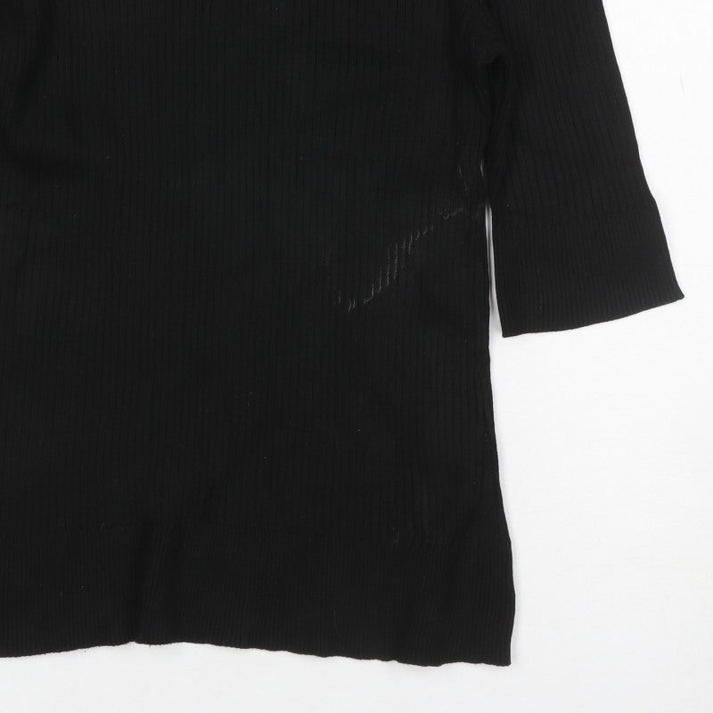 DKNY Women’s Black UK 12 Ribbed Zip Neck Long Sleeve Tunic Top