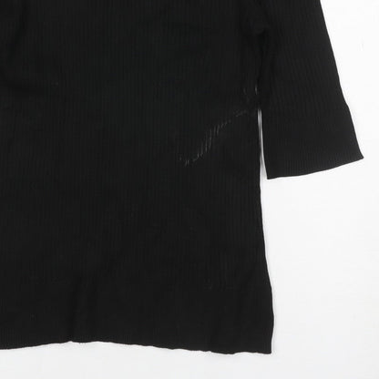 DKNY Women’s Black UK 12 Ribbed Zip Neck Long Sleeve Tunic Top