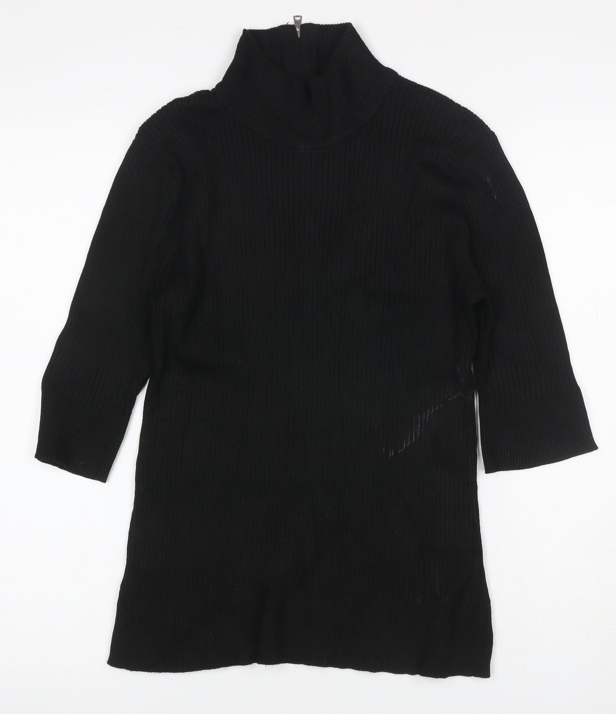 DKNY Women’s Black UK 12 Ribbed Zip Neck Long Sleeve Tunic Top